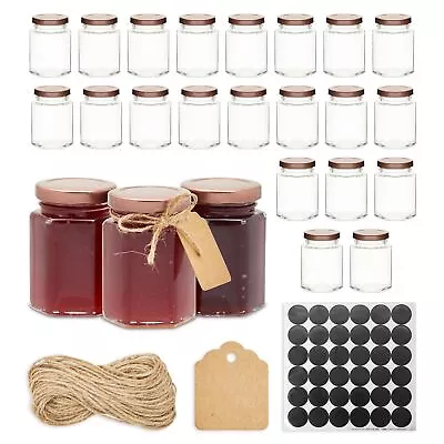 24x Mini Honey Glass Storage Jar With Lids Hang Tags For Homemade Jam Jelly • $34.29