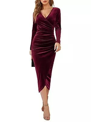DIRASS Womens Cocktail Dresses Winter Dress To Hide Tummy Ruched Bodycon Velvet • $7.99