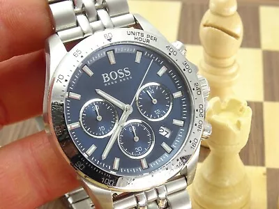 HUGO BOSS 42mm Men's Black Dial Designer Bracelet Chronograph Wristwatch • £31