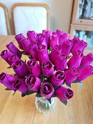 1 Dozen - Violet Small Wooden Rose Buds 5 X 8 Artficial Flowers - Free Shipping • $14.99