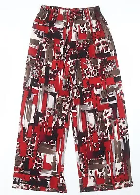 Saloos Womens Red Geometric Polyester Trousers Size 14 L26 In Regular Snap • £7.75