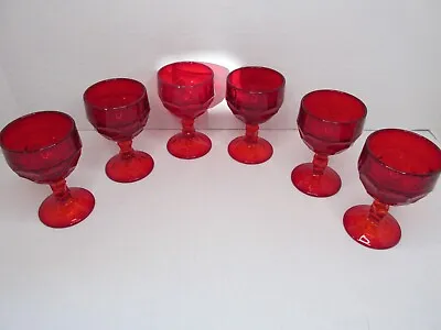 Set Of 6 Vintage Viking Ruby Red Wine Cordials Georgian Honeycomb 4 1/4  Tall • $39.99