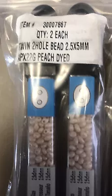 $3.99 • Buy Lot Of 2 Tubes 24g Czech Glass Beads Twin Hole 2.5x5mm Peach 67901020M Loc#C28A