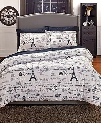 King Size Bed Vintage Paris Comforter Set - 3 Piece • $57.59