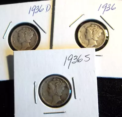 1936  P-D-S Mercury Dime Set NR  (Lot A) • $14.95