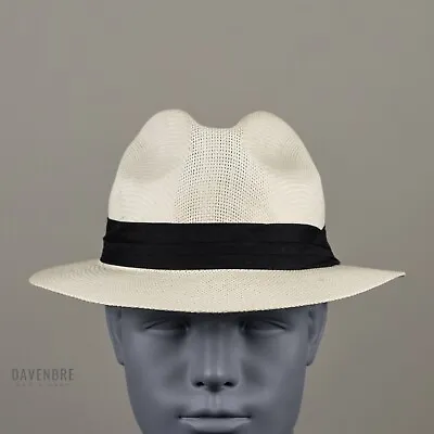 Scala Panama Fedora Hat Mens Medium Handmade Bleached Paper Center Dent • $16.95