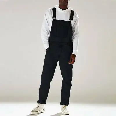 Mens Denim Bib Pants Dungarees Pockets Workwear Jeans Jumpsuit Romper Overalls • £23.09