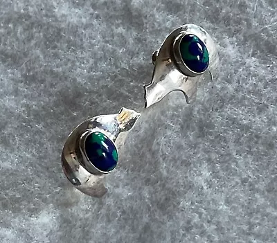 Vintage Signed Selena Jake 925 Silver & Azurite-Malachite Pierced Stud Earrings • $25.49