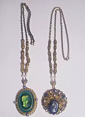 2 Piece Vintage West Germany Glass Cameo Necklace Lot • $51