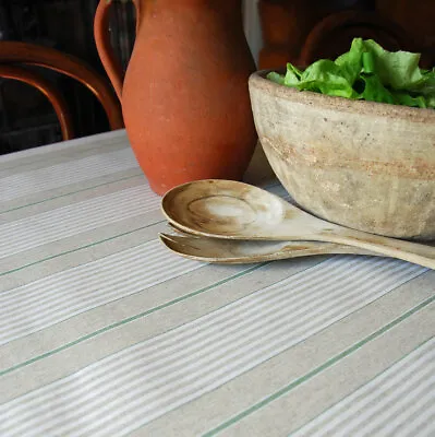 £8 • Buy  French Ticking Machine Washable Oilcloth Green Striped Linen Table Cloth 