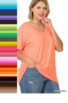 $10.46 • Buy Plus Size Zenana V Neck TShirt Boyfriend Short Sleeve Cotton  STORE CLOSING
