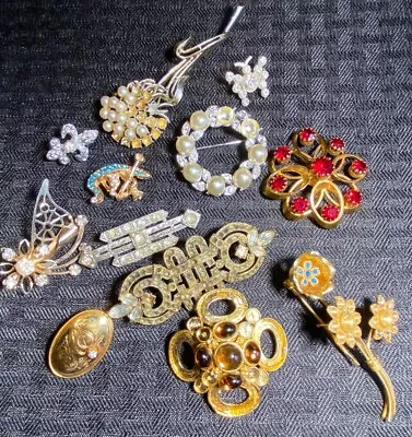 Vintage Brooch Pin Repair/craft Lot 12 Piece As Is • $5