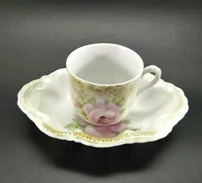 Vintage Leuchtenburg Germany Porcelain Dish Bow Small Tray & Cup Pink Rose Motif • $27.88