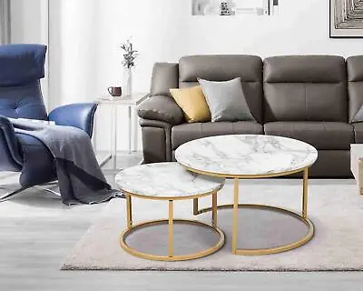 £179.99 • Buy Double Nested Coffee Table Set Marble Effect Nesting Sofa Side Table Living Room