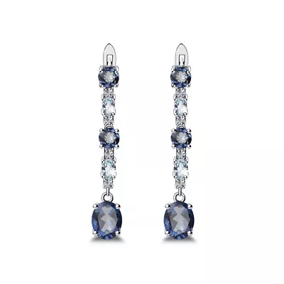 Natural Iolite Blue Mystic Quartz Gemstone 925 Sterling Silver Drop Earrings • $66.87