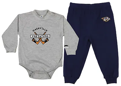 Nashville Predators NHL Boys Infant Long Sleeve Creeper & Pants Set Grey-Navy • $12.99