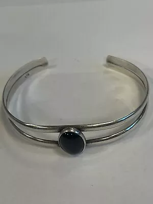 Vintage Sterling Silver Simple Nice Black Onyx Cuff Bracelet  (Native American?) • $30