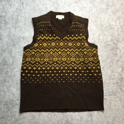 $15.99 • Buy J Crew Wool Sweater Vest Mens Large L Brown Fair Isle V Neck Lambswool Pullover