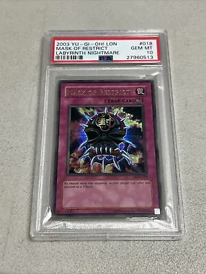 YUGIOH PSA 10 2003 Mask Of Restrict LON-018 Ultra Rare • $151.98