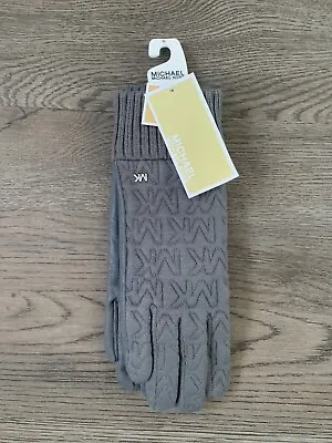 Nwt Michael Kors Quilted Logo Glove With Leather Trim - Gray - Size M $78 • $55