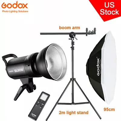 US Godox SL-60W Studio LED Video Light+95cm Softbox+200cm Tripod With Boom Arm • $140.99