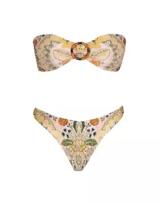 Zimmermann Laurel Bamboo Ring BIkini | Bandeau Low Rise Floral Optional Strap • $144.99