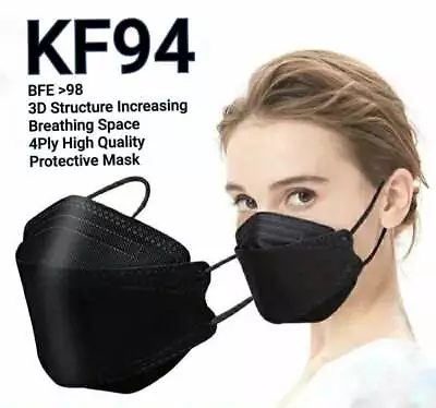 BLACK KF94 4D ADULT Shape 4 LAYER Disposable Face Mask 10pcs- AU STOCK & SENT!! • $24.95