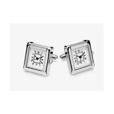 Mens Ladies Real Working Silver Square Clock Watch Cufflinks Charles William • £39.99
