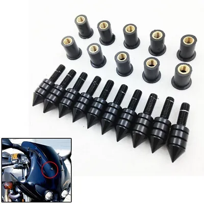 Motorcycle Windscreen Windshield Fairings License Plate Black Spike Bolts 10x • $10.75