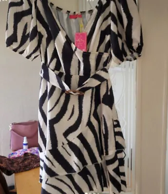 Lipsy Abbey Clancy Size 16 Zebra Print Buckle Belt Frill Dress Bnwt • £29.99