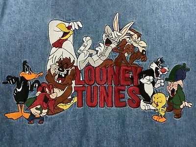 Vintage 1996 Warner Bros Studio Store Looney Tunes Embroidery Denim Shirt Sz 2XL • $29.88
