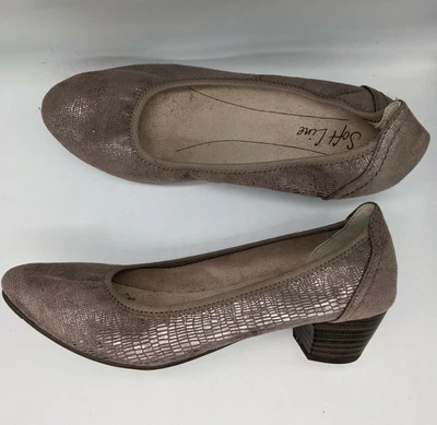 £8.99 • Buy Jana Soft Line Block Heel Court Shoe Faux Nubuck Gold Metallic WIDE 38H UK 5 WID