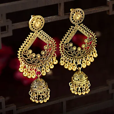 Fashion Vintage Women Gold Bell Gypsy Tassel Jhumka Indian Charm Tassel Earrings • $2.20