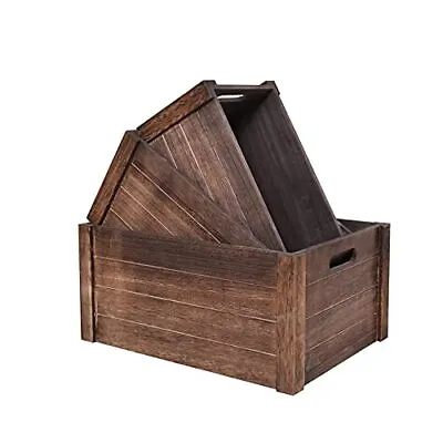 Farmhouse Antique Black Wooden Crate For Storagerustic Decorative Boxesset Of 3  • $54.68