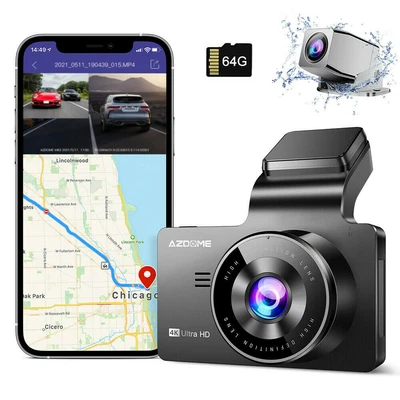 $109.99 • Buy AZDOME WiFi Dash Cam 4K+1080P Front And Rear GPS Car Dashboard Recorder Free 64G