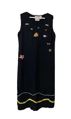 VTG 90s Michael Simon Womens Small Rainbow Embellished Jersey Maxi Dress Artsy • $39.51