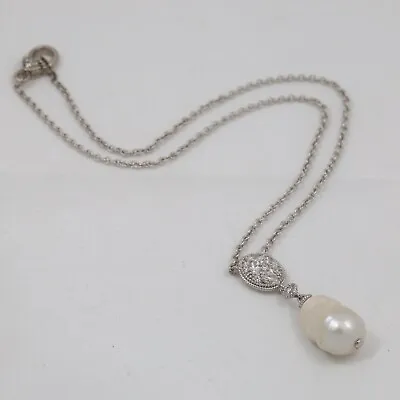 Judith Ripka Sterling Simulated Diamond And Cultured Pearl Drop Necklace • $119