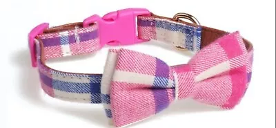 Dog Collar Original  Leather Tartan Pet Collar With Bow Decoration • £5.99