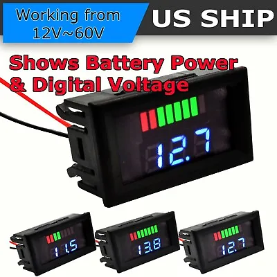 12V-60V Car Marine Motorcycle LED Digital Voltmeter Voltage Meter Battery Gauge • $6.95