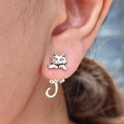 Retro Silver Lovely Frog Cat Animal Ear Earrings Stud Women Ethnic Jewelry Gifts • $2.40