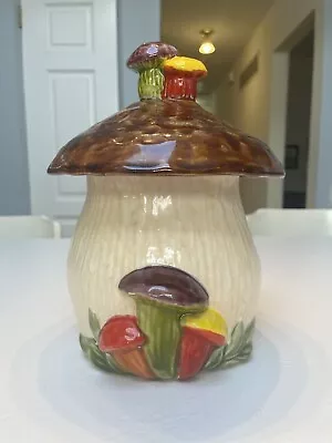 Vintage Ceramic Pottery Mushroom Cookie Biscotti Jar 11 Inches Tall • $30