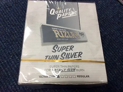 Box Of 50 Booklets Silver Rizla Kingsize Super Thin Cigarette Papers £18.25 • £18.25