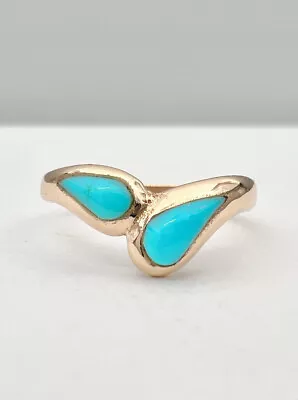 Vintage Zuni 14k Yellow Gold Natural Sleeping Beauty Flush Inlay Ring • $249