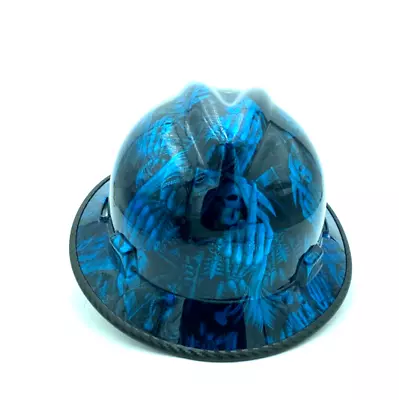 Made In USA MSA Wide Brim Hard Hat Hydro Dipped MH Candy Blue 1 Finger Carbon BG • $73.60