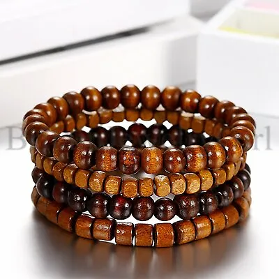 4-12PCS Set Wooden 8MM Beaded Bracelet Mala Elastic Bangle For Men And Women • $9.99