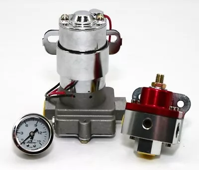 High Flow Electric Fuel Pump 140GPH Universal W/ Red Regulator & Pressure Gauge • $109.95