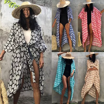 Women 3/4 Sleeve Boho Oversize Kaftan Kimono Beach Dress Cover Bikini Cover • $19.99