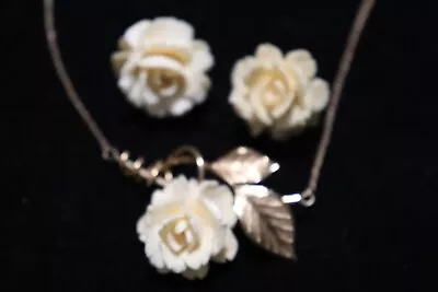 Vintage Van Dell 12K Gold Filled Rose Necklace And Screw Back Earrings • $36.50