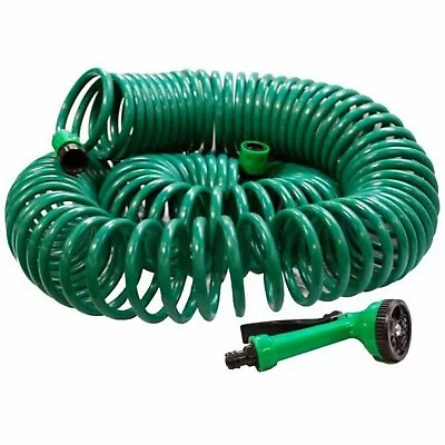 50 Ft Coil Retractable Garden 15M Hose Pipe With Spray Gun & Fittings NEW • £10.99