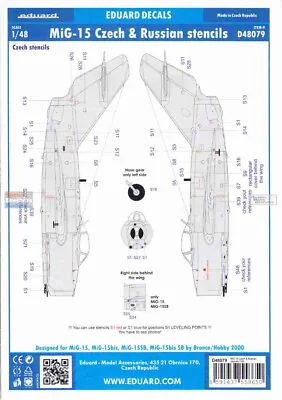 EDUD48079 1:48 Eduard Decals - MiG-15 Fagot Czech & Russian Stencils • $14.89